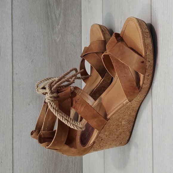 Sperry Womens Leather Lace Up Cork Wedge Sandals shoes sz 9.5M - Picture 1 of 15